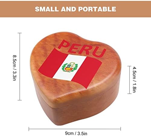 Знаме на Перу Дървена Музикална Ковчег Завийте във Формата На Сърце С Принтом Музикални Кутии Калъф за Валентин, Годишнина, Рожден