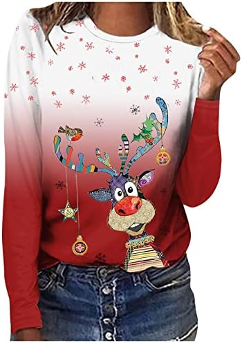 Есенни Блузи за жени 2022, Модерен Ризи с Кръгло деколте и Коледните принтом, Облегающая Дамски Есен Облекло