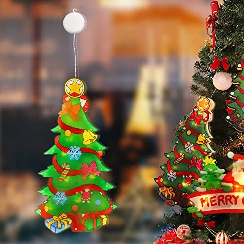 RuiYBuTi Коледни Светлини, Орнаменти, Голям led Светлини за Спални, Венец Батерии с Вендузата, Декорация на прозорците, Нещастници с Коледна Елха, Дядо Коледа, за Външно В