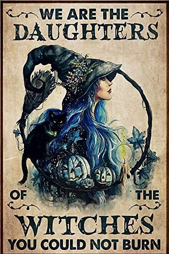 We are The Daughter of The Witch Котка на Хелоуин Метален Твърд Плакат На закрито и На Открито Домашен Бар Кафе Кухня Стенен Декор