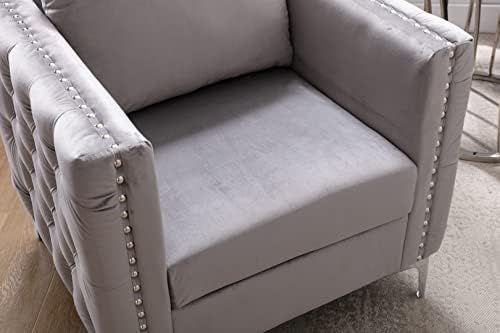 Merax сиво елегантен стол с ворсистой тапицерия, клуб, стол с нитове от изкуствена кожа за хол, спални, комплект от 1