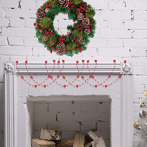 AMDX 66 Фута Коледни Топки за Украса за Гирлянди Перлени Нишки Верига за Украса на Коледната Елха В Закрито На Открито Домашна Кмет на Камина Празничен Декор, Червен