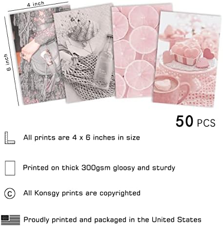 KONGSY Розов Комплект за създаване на колажи на стената (50 бр., 4x6 инча) - Розово-Сив Декор за стая за Момичета, Стенен декор