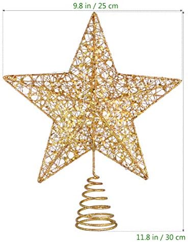 Toyvian 1 бр. Коледна Елха във формата на Звезда, Златна Коледна Елха, Лъскава Върхът на дървото с Топли Светлини, Коледни Украси за Украса на Коледното парти (25x30 см)