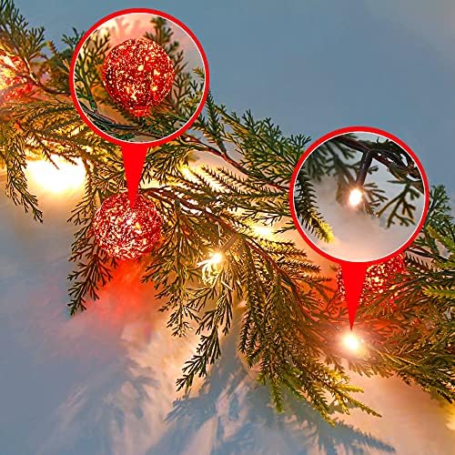 CCINEE 6-Подножието Коледна Гирлянда с Подсветка, Изкуствена Коледна Гирлянда с 20 светодиода, Работеща на Батерии, Еловая Венец с Червен Коледен топка за Коледната Елх