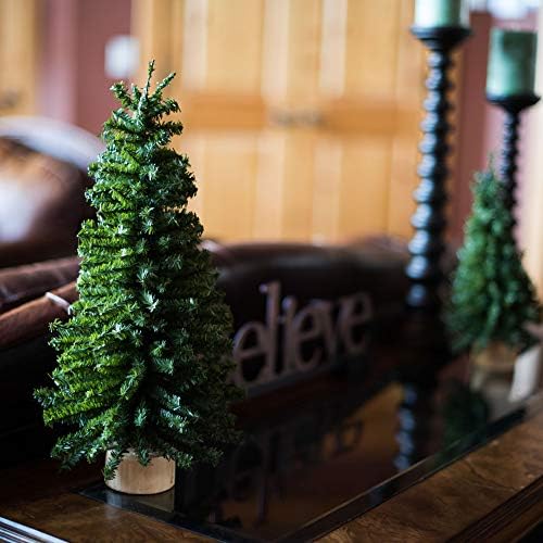 Изкуствена Коледна Елха Vickerman 24Mini Pine Без светлина, Сезонен Декор за Дома на Закрито с Декоративна Дървена Основа