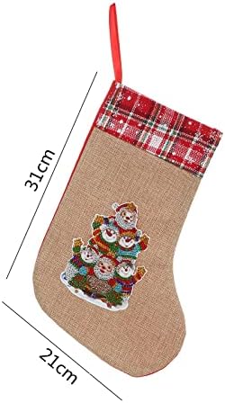 LUSandy САМ 5D Диамантена Живопис Коледни Чорапи 12,2 Инча Снежен човек Семейно Diamond Изкуство Чанта за Бонбони за Коледа Камина