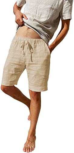 LVCBL Мъжки Ленени Шорти Ежедневни Летни Мъжки къси Панталони С Еластичен Колан и Завязками