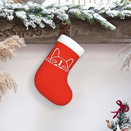 Waymay Сладък Бостън Териер, Выглядывающий Коледа На Отглеждане 18 Инча Коледен Окачен Чорап Класически Празнични Украси Чорапи