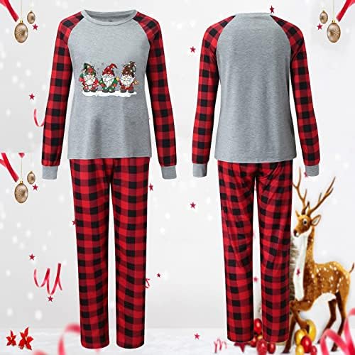 Весел Коледен Комплект семейни пижам в клетка с писмото принтом Елен, Домашно облекло, Облекло за родители и деца (на мама), Пижами за цялото семейство (Xmas-C-Red, XL)
