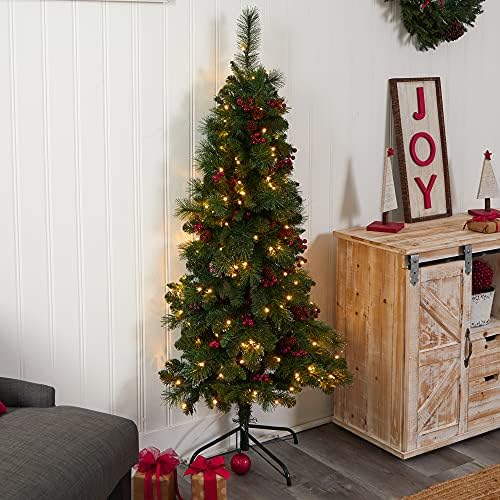 Изкуствена Коледна елха от Монреальской Планински бор, с фиксирана облегалка с дължина 5 метра с борови шишками, Плодове, 110 Топли