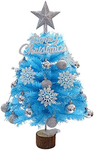 Aetygh 18-Инчовата Синята Настолна Коледно Дърво, Мини Коледно Дърво с Осветени Орнаменти във формата на Коледна Топка, Коледна Украса За Офиса, Дома Спални