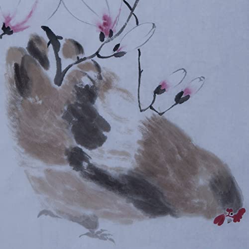 Цвете Магнолия Пиле Китайска Живопис Ръчно Рисувани Стенни Изкуството на Източна Азия Четка За Миене на Мастило Акварел Декор за Дома: Хол (Без рамка, 38 × 22 инча)