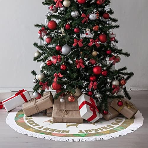 Пола за Коледната елха с Пискюл, Коледен Подложка за Коледната елха със Силует на Кучето, 30 Зимна Подложка за Коледната елха, Мат