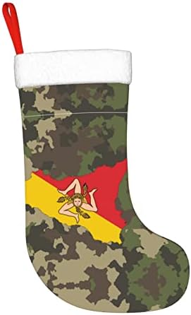 QG ZZX Коледни Чорапи с Флага на Сицилия, Коледни Чорапи, Окачен Чорап за Камина, 18 Инча, Празнична Украса