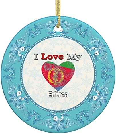 Аз Обичам Сърцето Си Eritreans, Флаг, Коледни Декорации, Кръгла Керамична Окачена Украшение, Празнични Украси