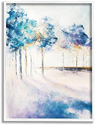 Абстрактни Сините Сенки на дърветата Stupell Industries в Горския Пейзаж, дизайнер Дины Д ' Арго, Стенно изкуство в бяла рамка, 24 x 30