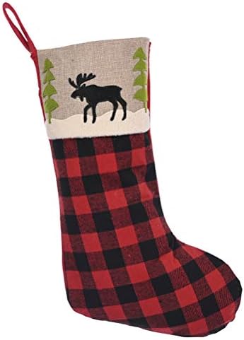 DOITOOL 1бр Червен Черен Решетеста Модел Лосове Коледни Чорапи, Подаръчни Пакети Титуляр За Бонбони Коледен Декор