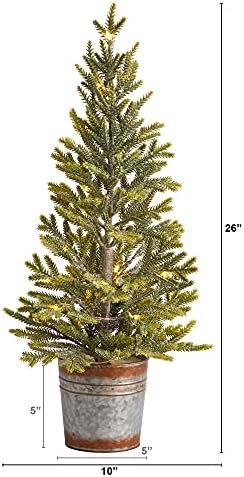 26 инча. Изкуствено Коледно дърво от бор на Естествения вид с 35 Топли бели крушки в Селски Метален тенджери