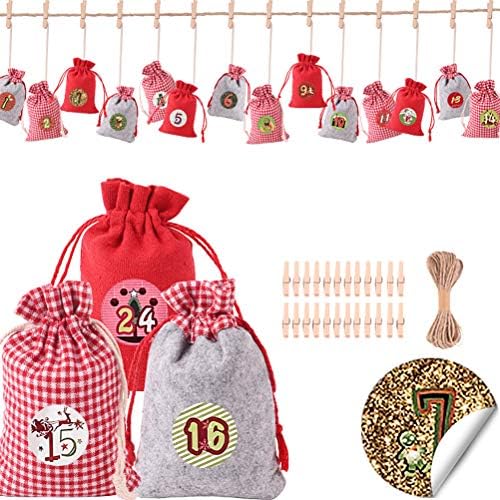 DOITOOL 1 Комплект Коледни подаръци пакети с Обратното Броене на Времето, Тъканни Чанти на съвсем малък (Различни цветове), Коледна