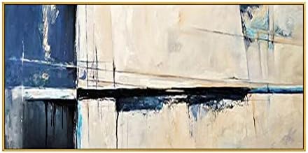 Ръчно Рисувани Синьо-бялата Живопис с маслени бои - Абстрактен Съвременен Банер Разтегателен Фон Художествени Картини Върху Платно, Размер Голям Произведения на И