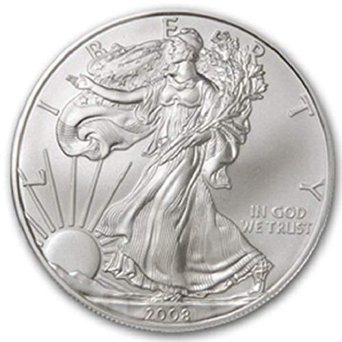 2008-1 Унция Американски Сребърен Орел с нисък фиксиран лихвен процент за доставка. 999 тънки сребърни долара, без да се позовават