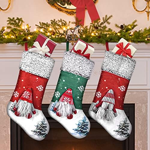 ZLKJ Коледни Чорапи с Джуджетата, Комплект от 3 Големи 3D Коледни Чорапи, 3 опаковки, Персонални Коледна Украса за Подвесного Камина,