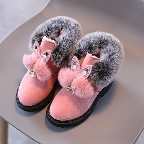 Зимни обувки за малки момичета, Зимни Топли Сладки Плюшени ботильоны, Улични нескользящие обувки 1-7 години (розово, 15-18 месеца)
