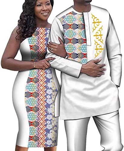 UOUNUT Африканска Двойка Екипировки Дамски Рокли Без ръкави и Дашики Мъжка Риза и Панталони Комплект Африканска Дрехи за Влюбени