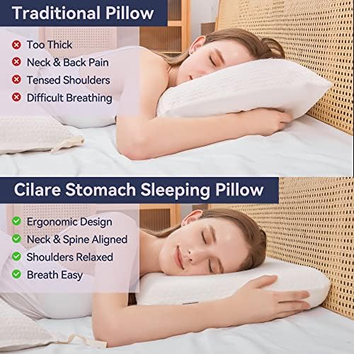 Възглавница за спане по корем Cilare, Тънка Възглавница от пяна с памет ефект за Спане на гърба, Поддръжка на шията и долната част