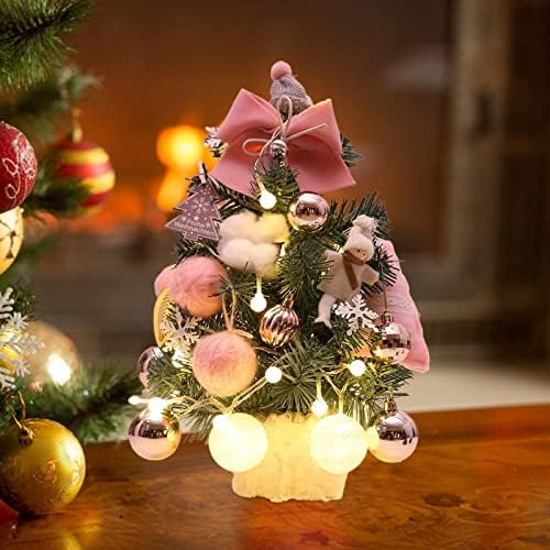 Мини Коледно Дърво Iytefeki, Малка Изкуствена Коледна Елха с led Гирлянди, Настолна Коледно Дърво с Борови Шишками, Коледни Балони,