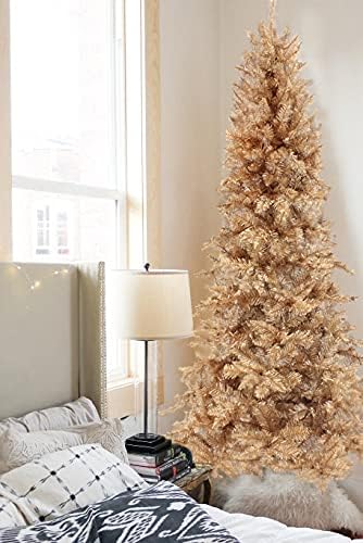 Тънка Коледно дърво Perfect Holiday 6,5'цвета Шампанско и злато | 624 Върха, диаметър: 38 см | Включва Метална стойка