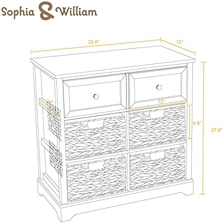 Шкаф за съхранение на Sophia & William Accent, Скрин в Селски стил с 2 чекмеджета и 4 Подвижни Кошници с Водно Гиацинтом за Антре,