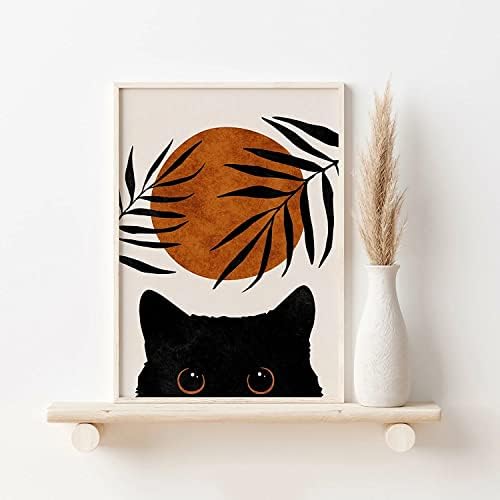 Плакати с котки в стил бохо средата на века, стенни щампи с абстрактно слънчеви чашами в стил Бохо, стенни щампи с черни котки,