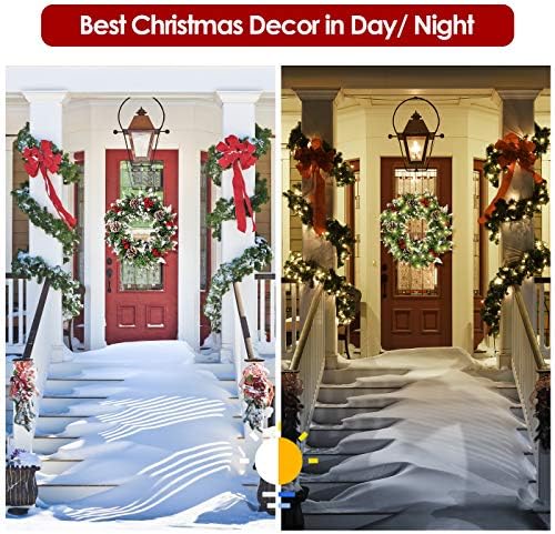 Коледен Венец е Украсен с цветни декорации и 50 led светлини, Коледни Венци за украса на входната врата, Вътрешни прозорци, стени,
