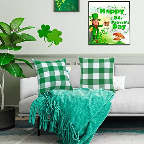 Калъфки за Деня на Св. Патрик Cootato - Комплект от 2 покрива възглавница в зелено и бяло клетка цвят Бъфало, Памучен Калъфка за