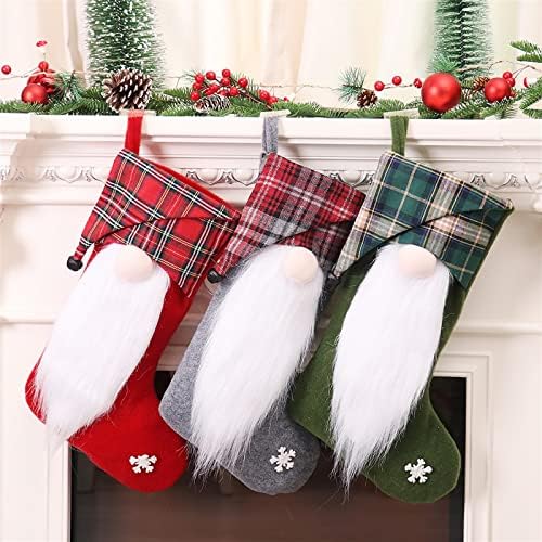 Коледни Чорапи Aetygh 3, Плюшено Коледно Джудже в Клетката цвят Бъфало, Коледни Чорапи с Елф, Коледна декорация За Дома