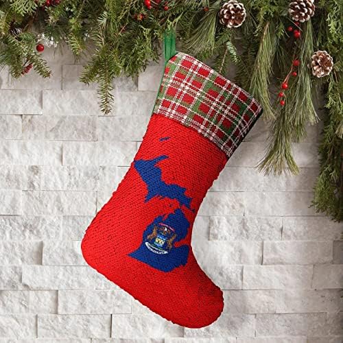 Флаг Карта на Мичиган, Коледни Празници Чорапи С Пайети, Обратим, което променя Цвета си, Магически Състав за Коледната Елха, Висящи