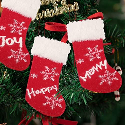 Коледни Чорапи 15,7*27 Инча, Коледни Чорапи, Супер Меки Плюшени Класически Червено-Бели Окачени Чорапи с Вязаной Снежинкой за Семеен Празник Коледа, Коледа Леприконит