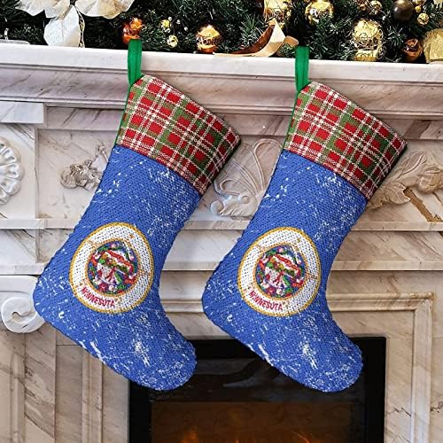 Чорапи за Коледните Празници с Пайети, Украсена с Флага на щата Минесота, Обратим Магически Състав, което променя Цвета си, за Коледната