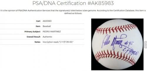 Педро Мартинес Сай Stat Подписа договор с MLB Бейзбол, PSA COA - Бейзболни топки с автографи