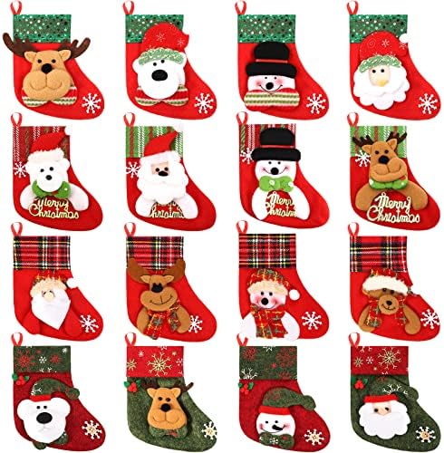 Chalyna 32 бр Мини-Коледни Чорапи, ленти за Коледните Сребро, 3D Чорапи за Коледната Елха с участието на Дядо Коледа, Снежен човек