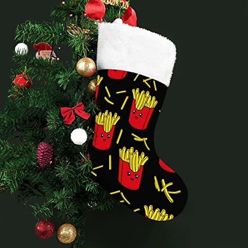 Сладки Коледни Чорапи с Пържени Картофи (16,5 см), Коледни Чорапи, Подарък Пакет за Семейна Почивка, Камина, Дърво, Окачени Украса, Украшение
