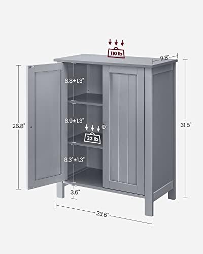 Открит шкаф за съхранение в банята VASAGLE, Блок за съхранение в банята с 2 Регулируеми рафтове, Отделно Стоящ Шкаф за баня, 11,8