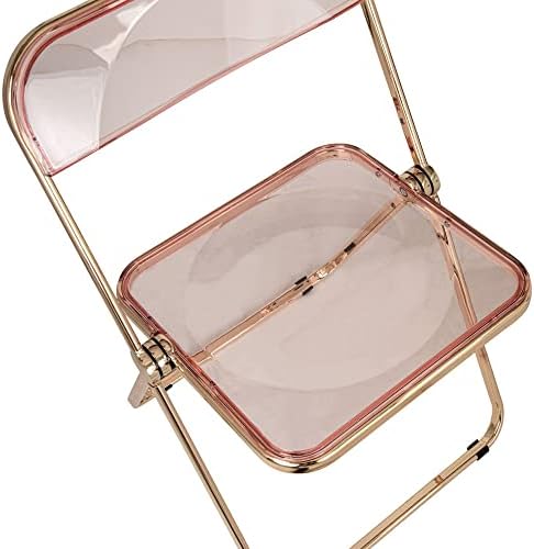 Модерен сгъваем стол Lawrence за почивка от прозрачен акрил с златна метална рамка (розово-розов)