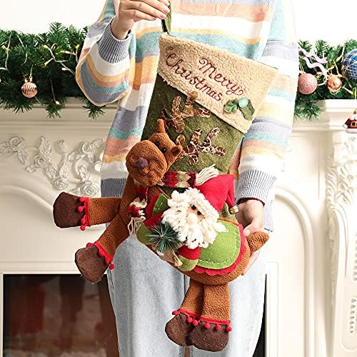 Коледни чорапи: 22,83 инча, един комплект от 2 бр. Дядо Коледа, Снежен човек - класическа коледна украса, украса за камината и Празничен