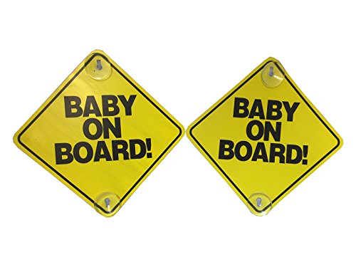 Baby on Board - 2 опаковки - Големи жълти автомобилни табели с размери 6 x 6 инча с 2 прикрепени вендузи.