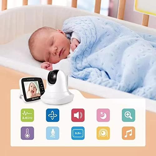 Qiilu Аудио следи бебето, 3,5-инчов Детски Видеомонитор за Нощно Виждане, 2-Лентов Lullaby за разговор, Детска камера за Сигурност