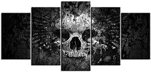 Nachic Wall 5 бр. Платно Монтиране на Изкуството на Черно-бялата снимка с череп върху платно Абстрактен Хелоуин е Ден на мъртвите