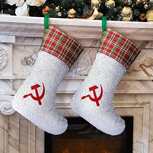 СССР Чук Логото на Коледни Чорапи С Пайети Коледно Дърво, Декорация на Празнична Украса за Вътрешно Външно у Дома